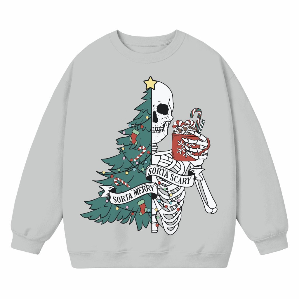 Sorta Merry Sorta Scary Skeleton Sweatshirt – Christmas Holiday Gift Funny - front view