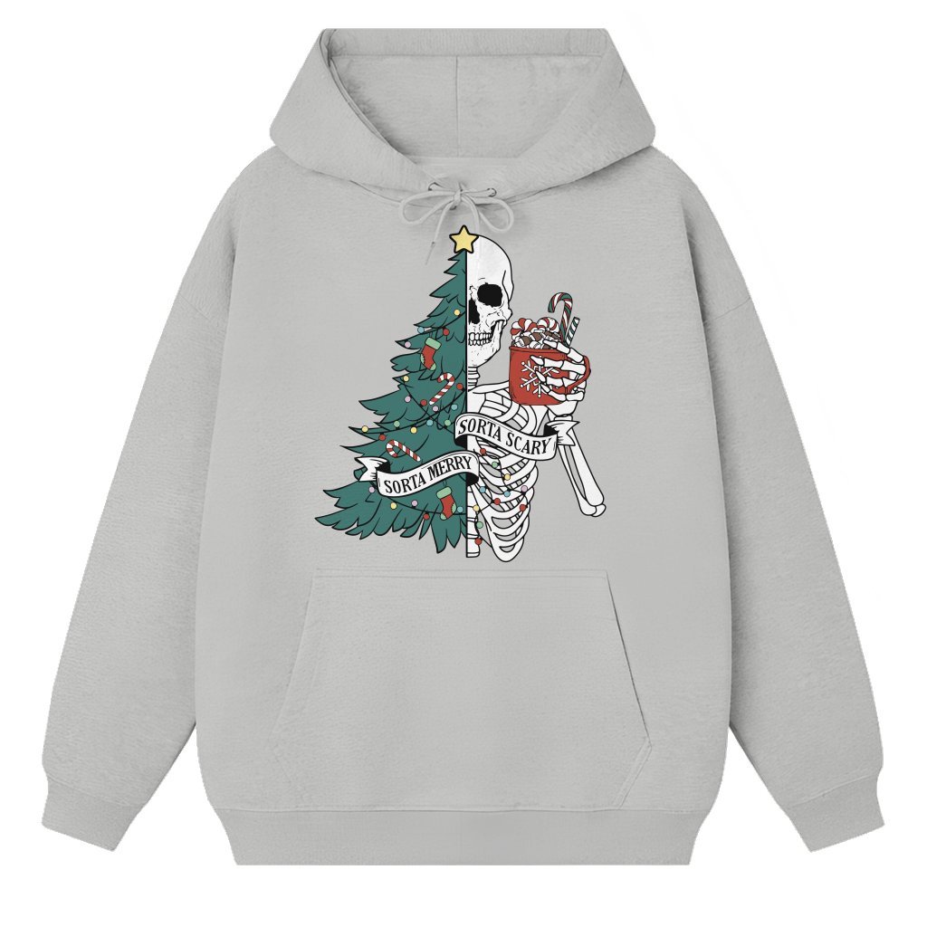 Sorta Merry Sorta Scary Hoodie – Christmas Gift Funny Skeleton - front view