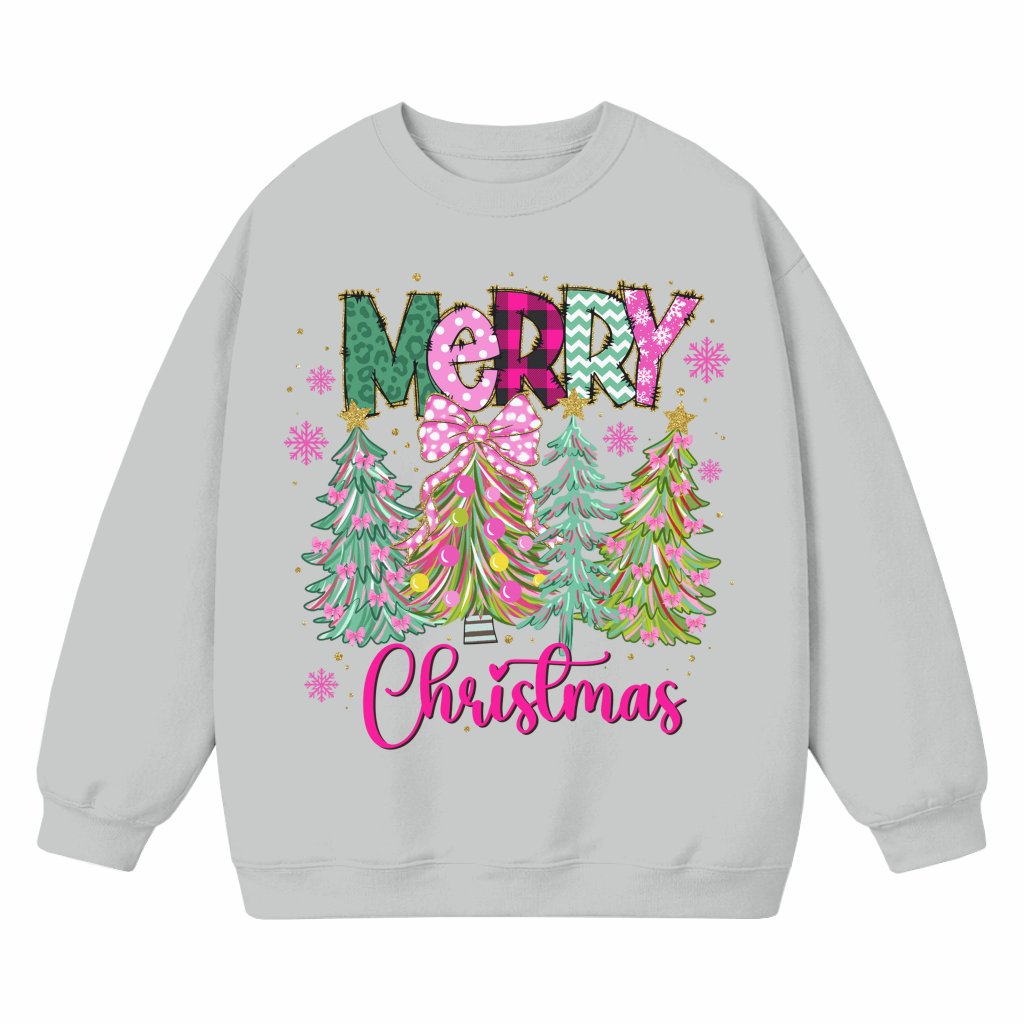 Pink Coquette Bow Tree Sweatshirt – Christmas Gift for Her Girly - front view