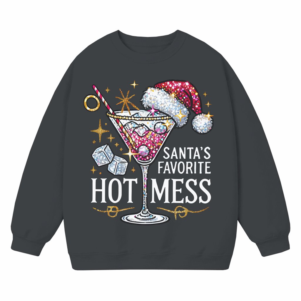 Santa's Hot Mess Sweatshirt – Christmas Funny Martini Drink Gift - front view