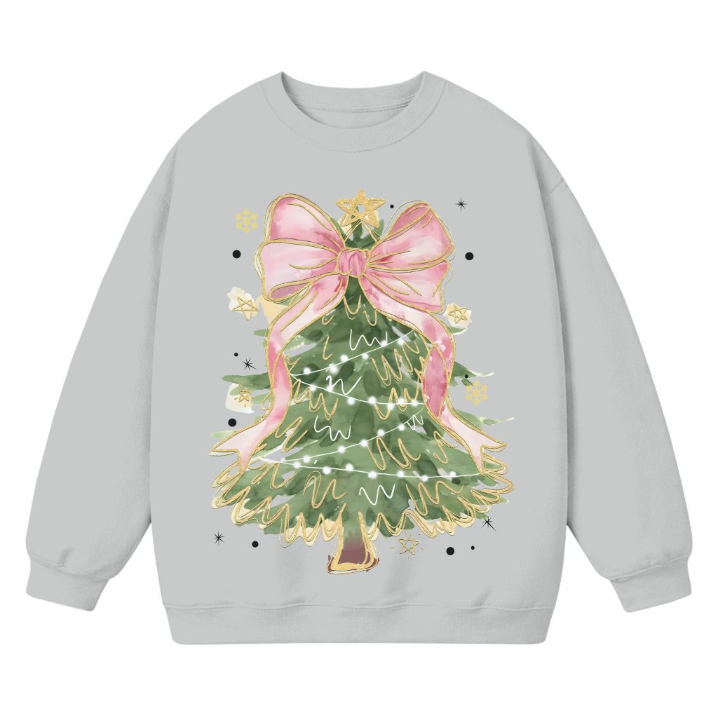 Coquette Glitter Christmas Tree Sweatshirt – Christmas Gift for Women Girly Bow - front view