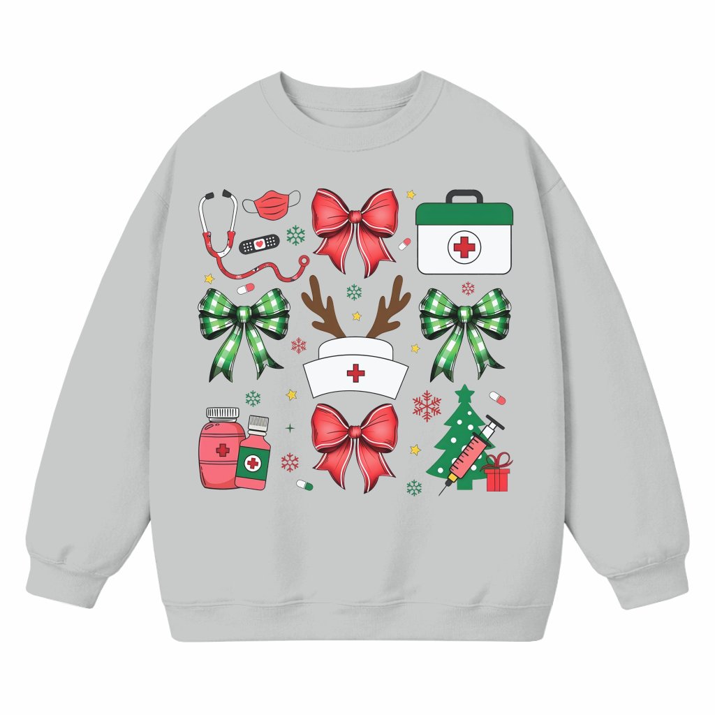Cute Coquette Bow Sweatshirt – Christmas Gift for Nurse Trendy - front view