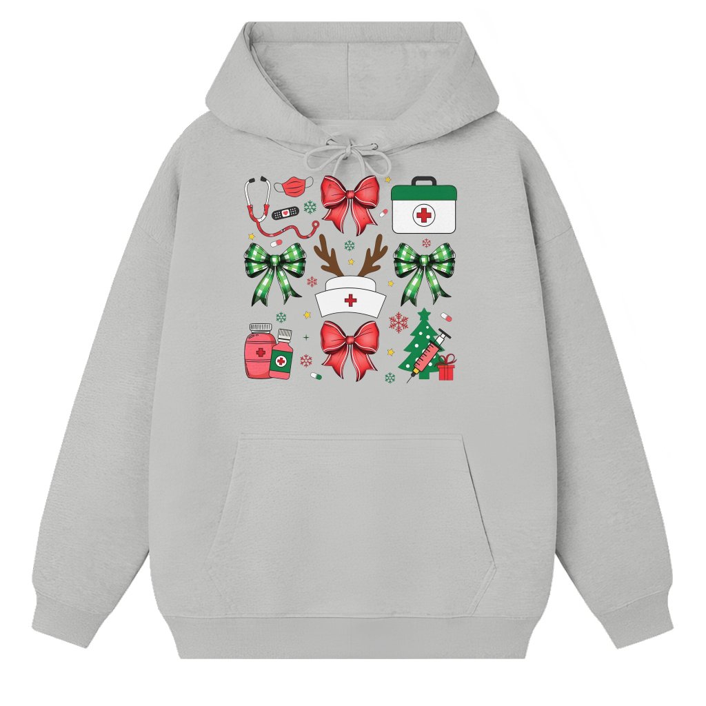 Cute Coquette Bow Hoodie – Christmas Gift for Nurse Trendy Graphic Print - front view