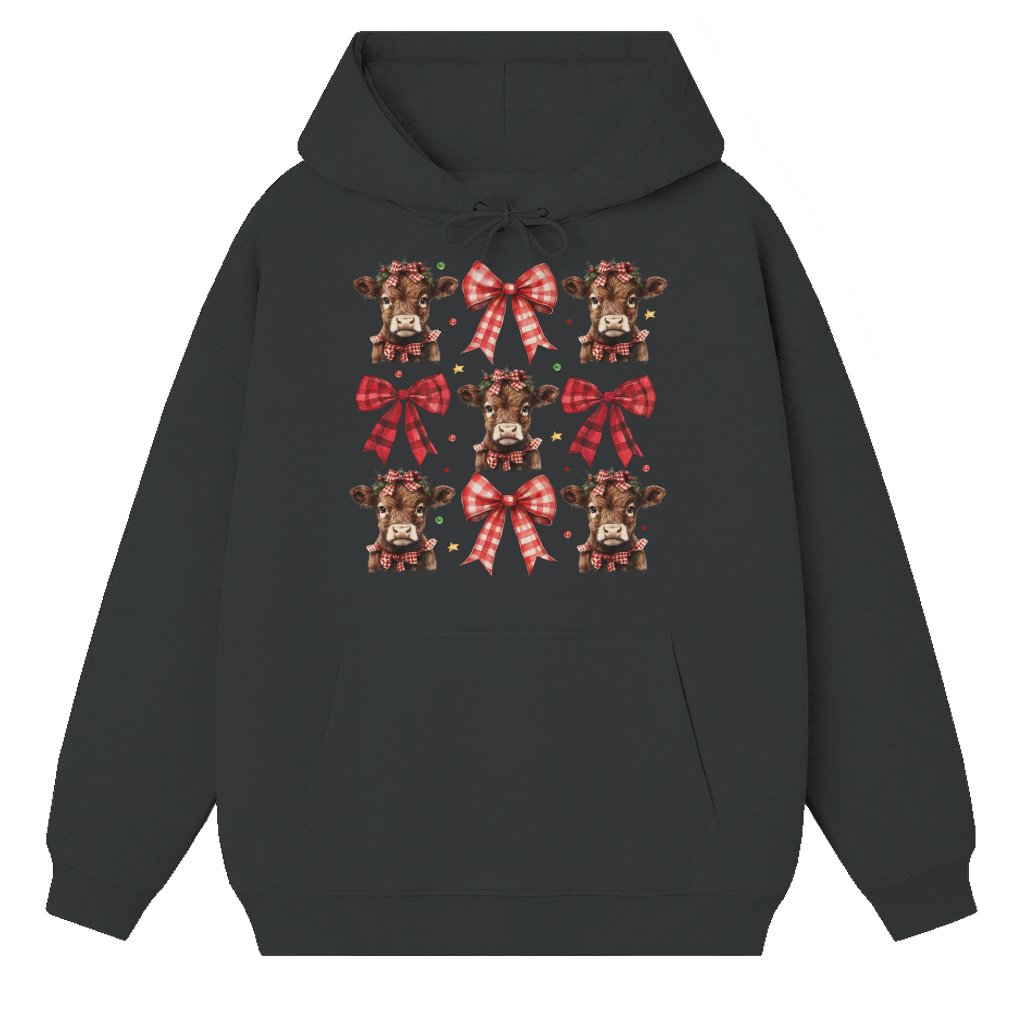 Funny Cow With Bow Hoodie – Christmas Gift for Women - front view