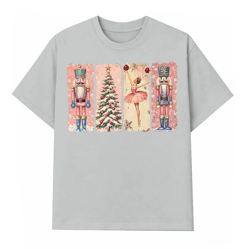 Retro Nutcracker T-shirt – Christmas Gift for Her Preppy Pink Ballet - front view