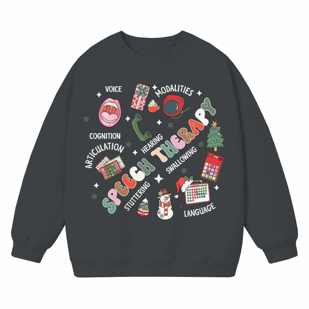 Funny SLP Christmas Squad Sweatshirt – Merry Speechmas Gift for SLP - front view