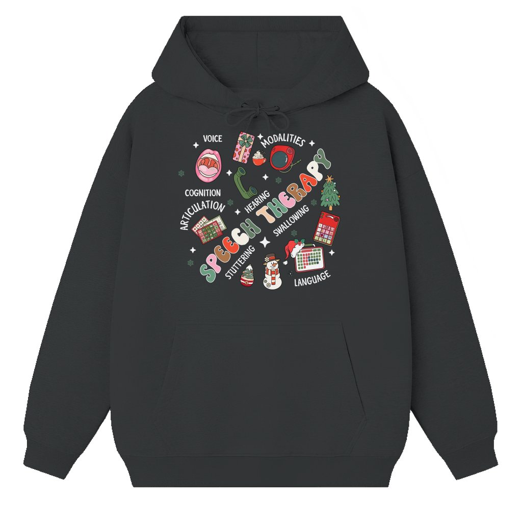 Merry Speechmas Hoodie – Christmas Gift for SLP Speech Therapist Funny - front view