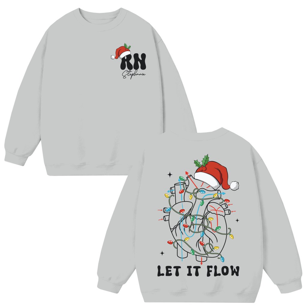 Let It Flow RN Nurse Sweatshirt – Christmas Gift for Cardiac Nurse Funny - front view