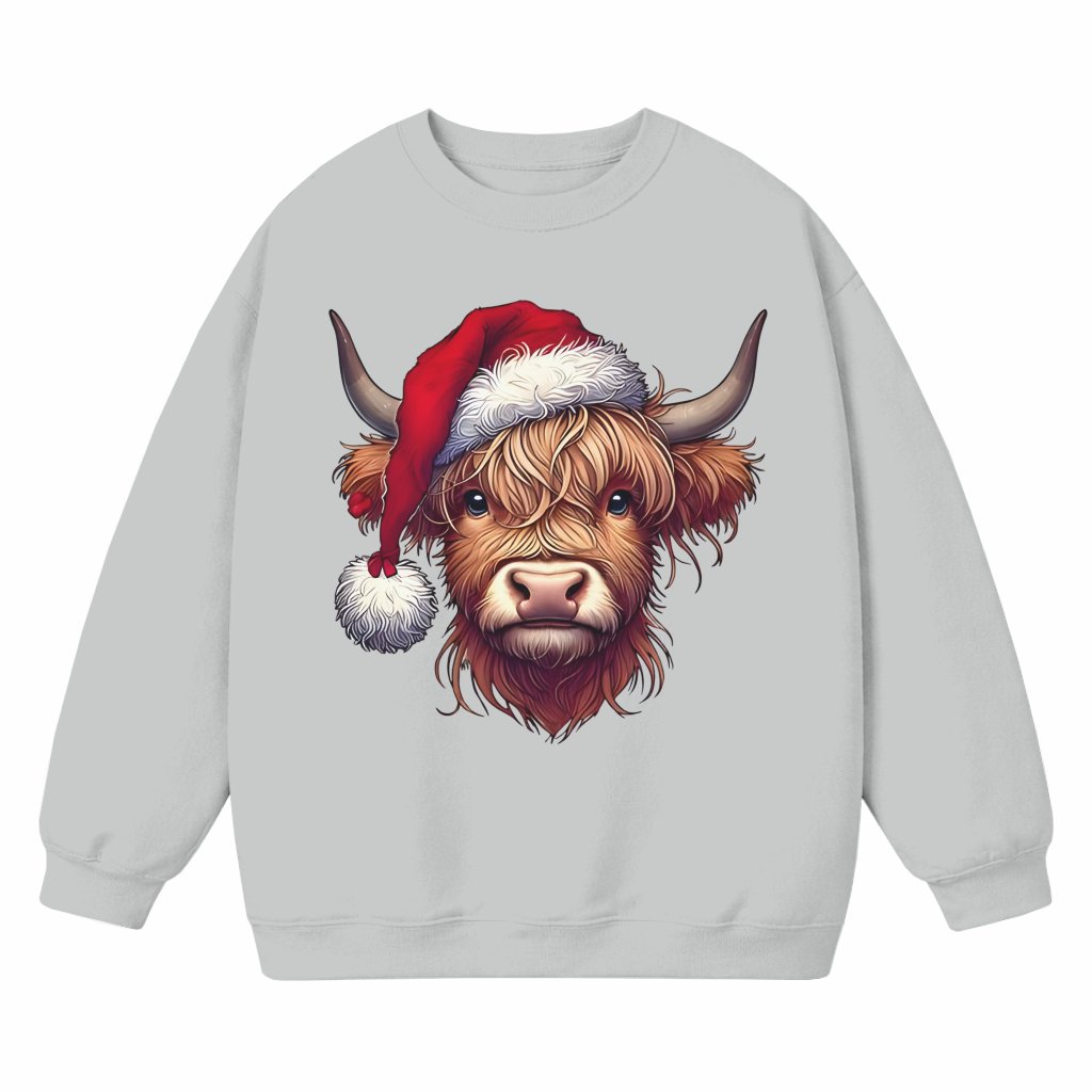 Santa Hat Highland Cow Sweatshirt – Christmas Gift Funny Vintage - front view