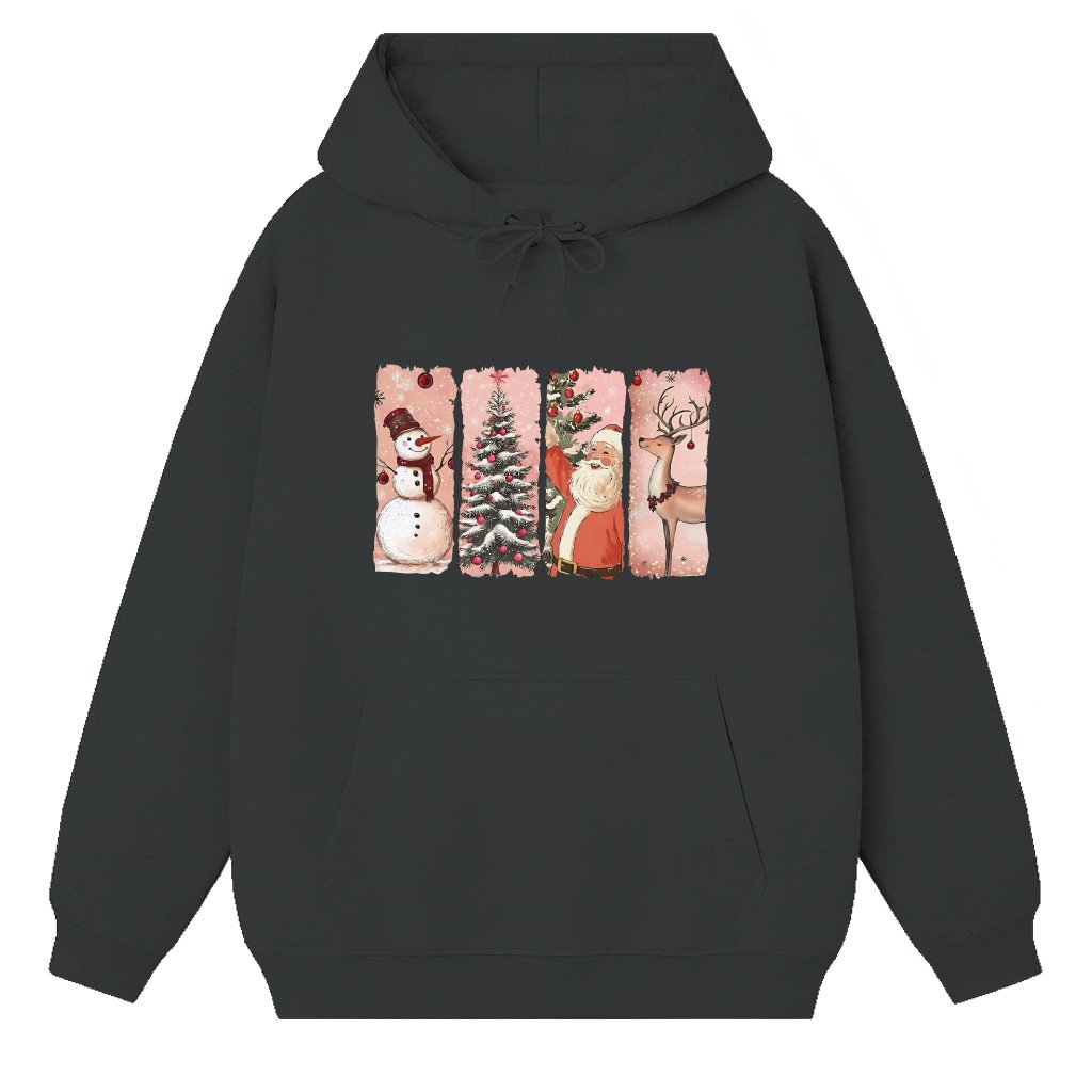 Retro Pink Santa Snowman Reindeer Hoodie – Christmas Gift Fun - front view