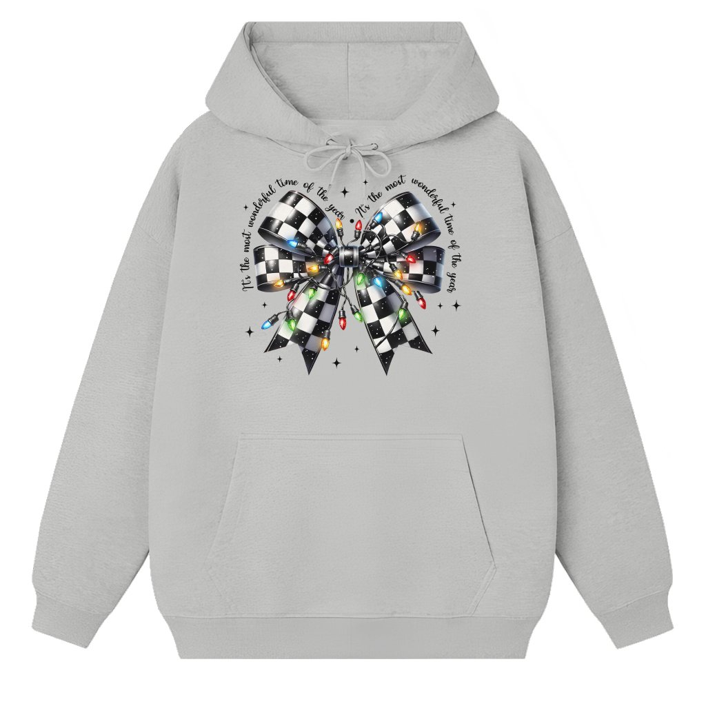 Coquette Checkered Bow Hoodie – Christmas Gift for Mama - front view