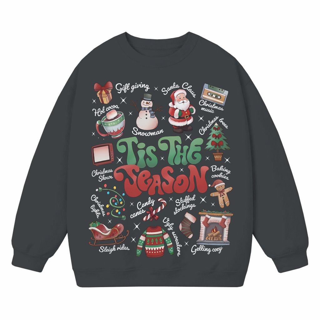 Tis The Season Sweatshirt – Retro Cute Christmas Xmas Tree Gift for Her - front view