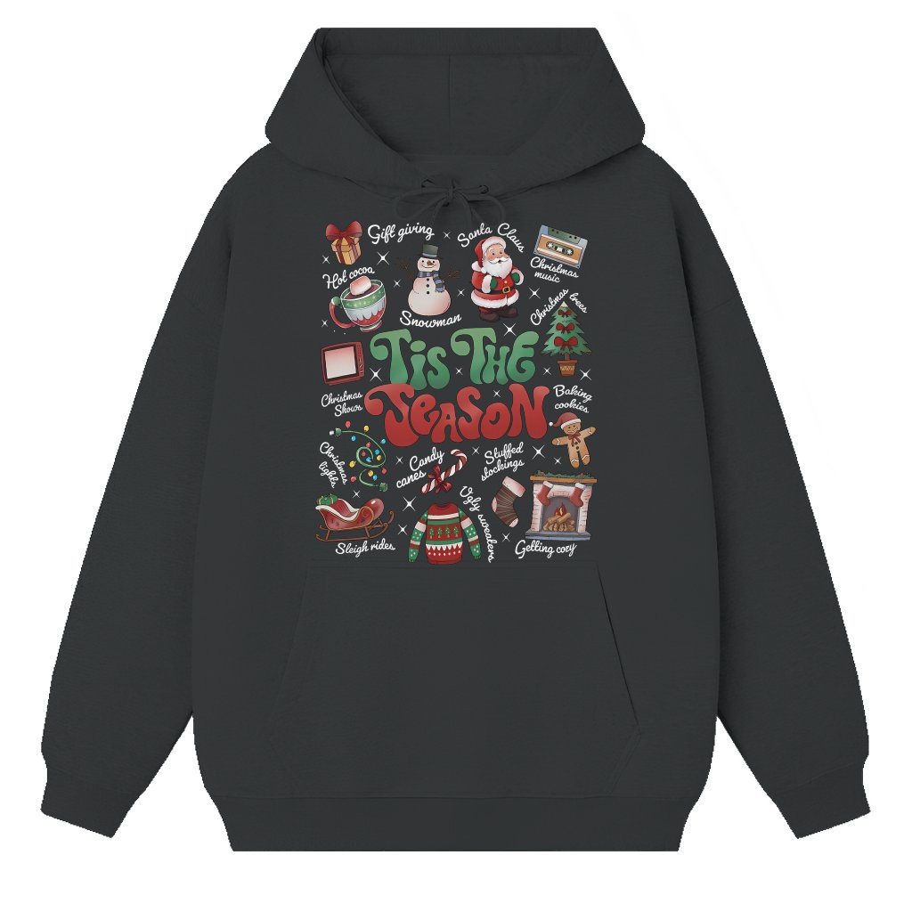 Tis The Season Hoodie – Christmas Gift Retro Cocoa Coffee Xmas Tree Graphic - front view