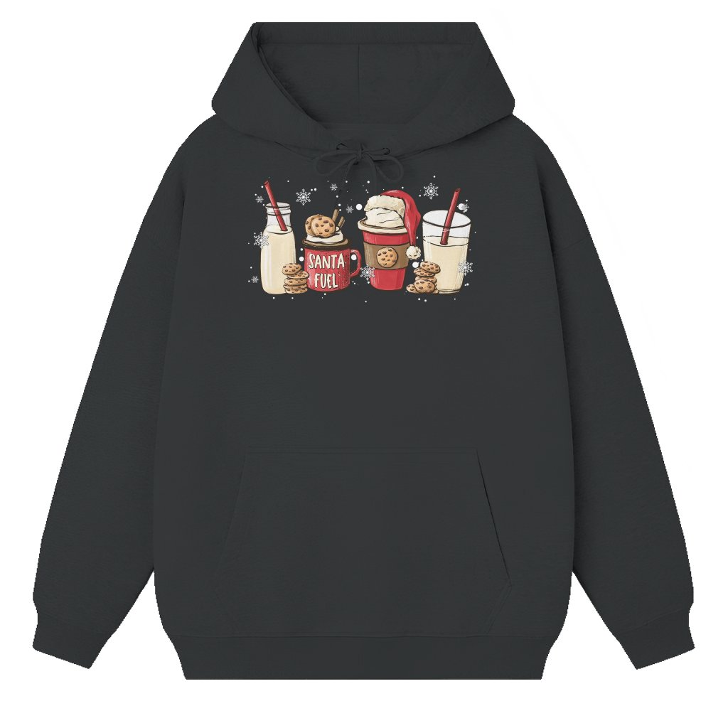 Funny Santa Fuel Milk and Cookies Latte Hoodie – Christmas Gift Graphic - front view