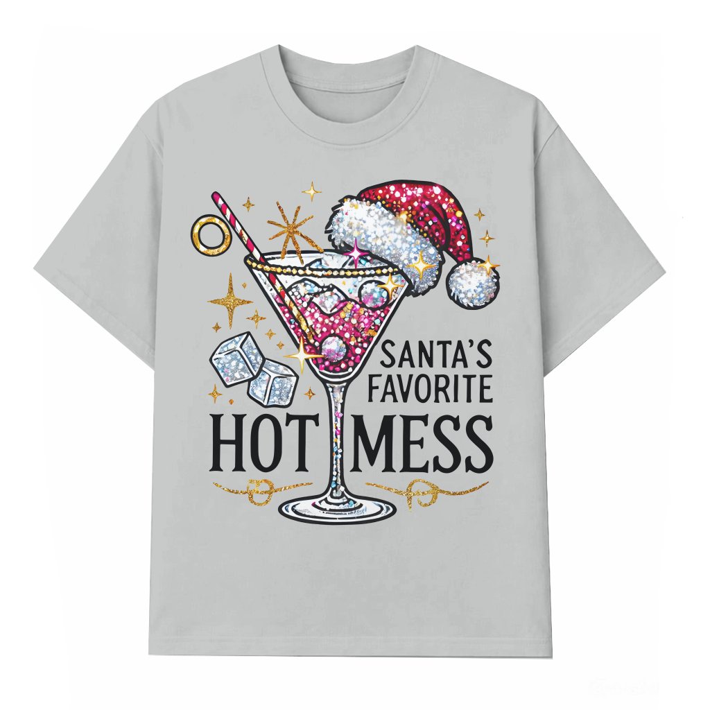 Santa's Hot Mess T-shirt – Christmas Gift for Women Funny Martini - front view