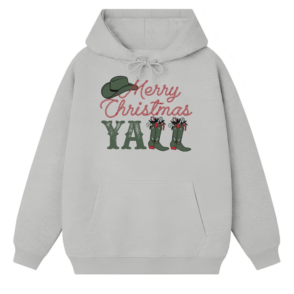 Funny Cowboy Merry Christmas Yall Hoodie – Christmas Gift for Him Her Western - front view