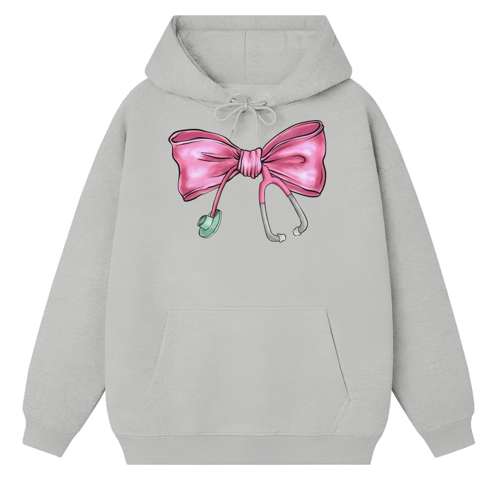 Nurse Stethoscope Bow Pink Hoodie – Christmas Gift for Nursing School Cute - front view
