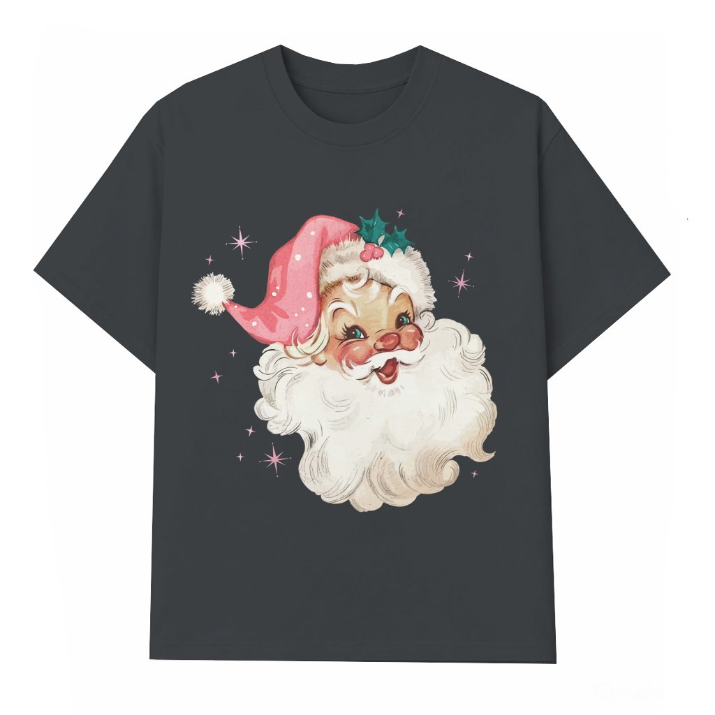 Vintage Retro Pink Santa T-shirt – Christmas Gift for Women - front view