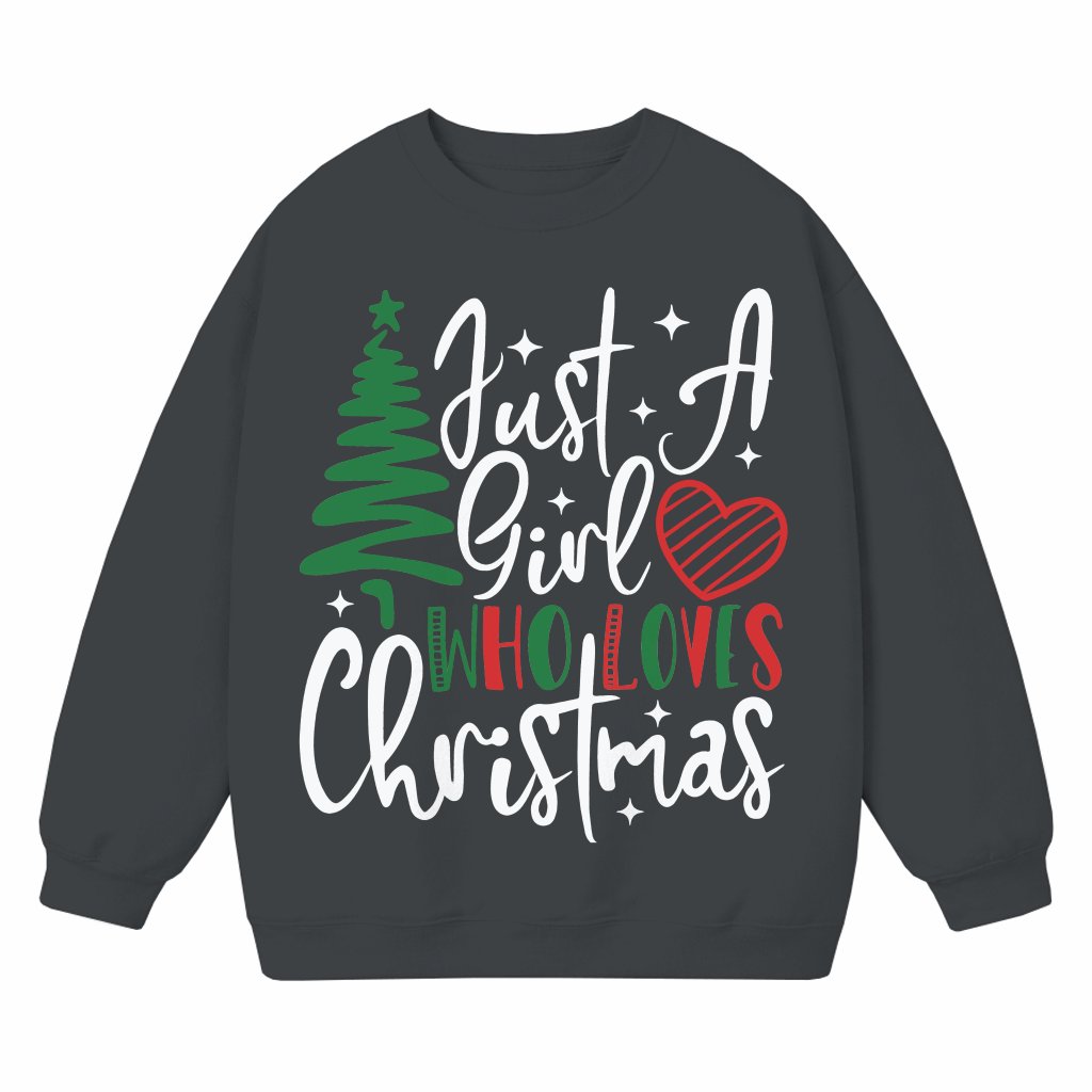 Cute Christmas Tree Just A Girl Sweatshirt – Christmas Gift for Women Men - front view