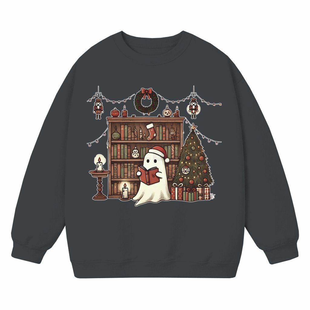Retro Ghost Reading Books Sweatshirt – Christmas Funny Gift for Teacher Librarian - front view