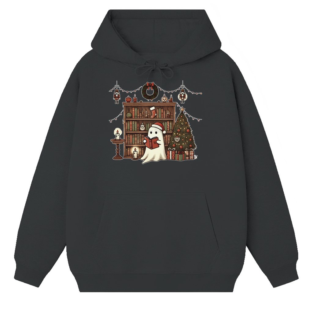 Ghost Reading Books Hoodie – Christmas Gift for Teacher Librarian Cute Retro - front view