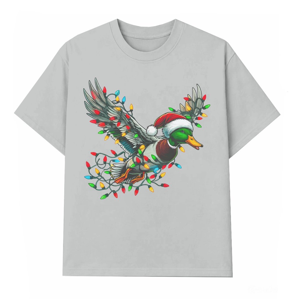 Flying Christmas Lights Mallard T-shirt – Christmas Gift for Duck Hunter Funny - front view