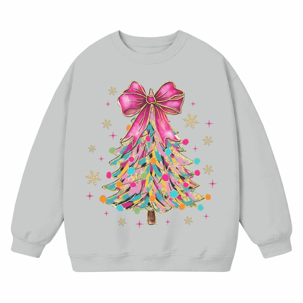 Coquette Bow Sweatshirt – Christmas Glitter Ornament Gift for Her - front view