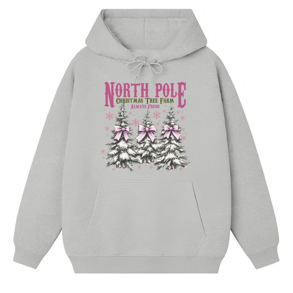 North Pole Christmas Tree Farm Hoodie – Christmas Gift Vintage Retro - front view