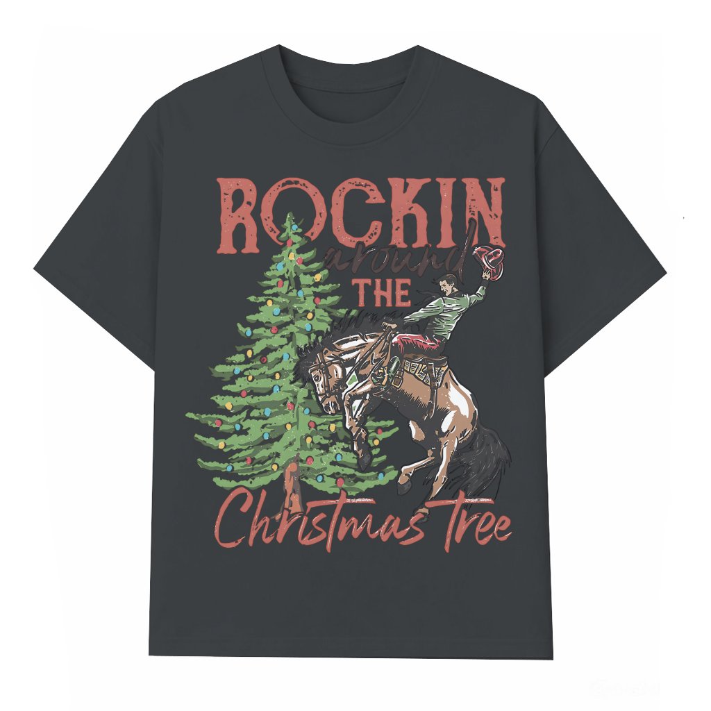Retro Western Cowboy Christmas Tree T-shirt – Christmas Gift Vintage - front view