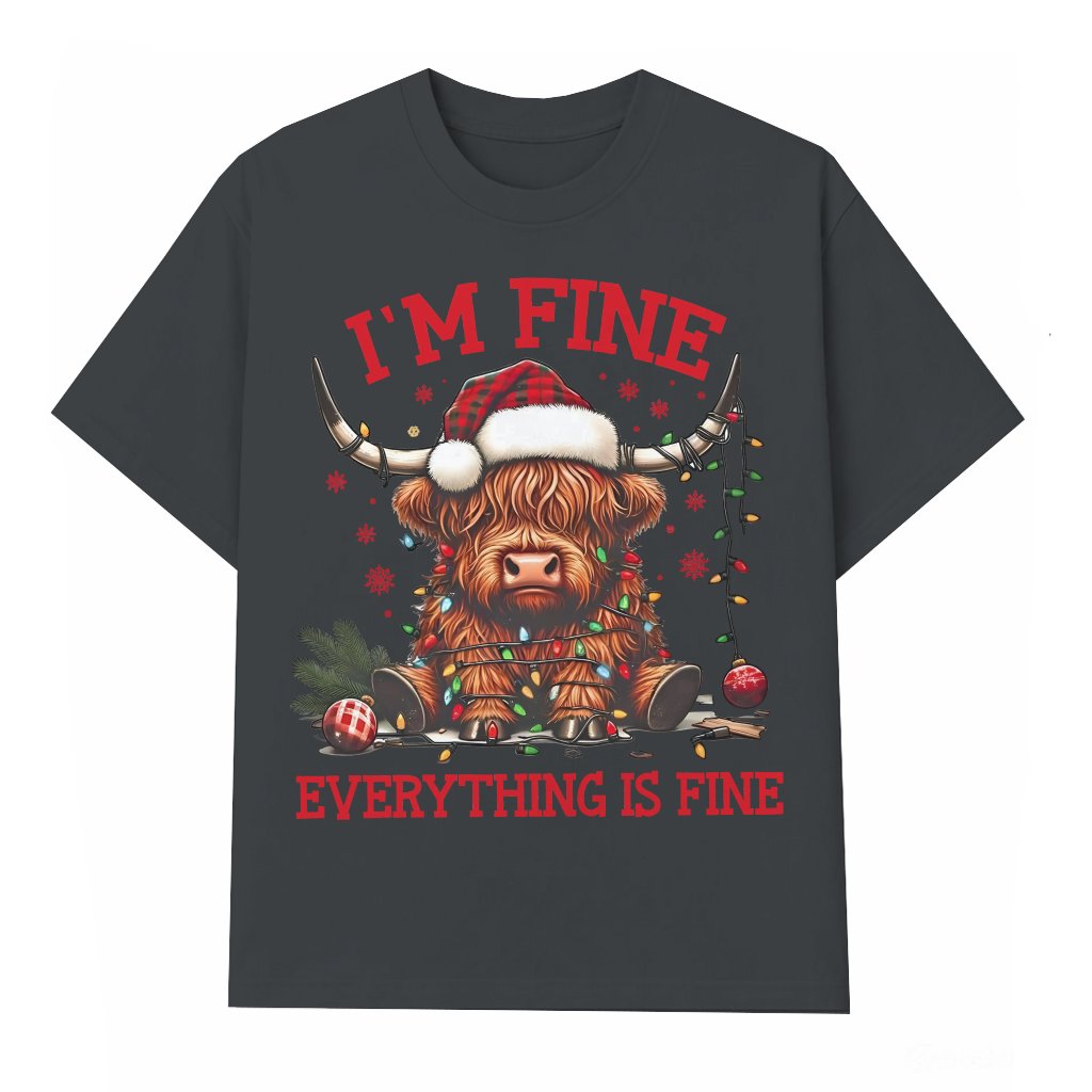 I'm Fine Highland Cow T-shirt – Christmas Gift Funny - front view