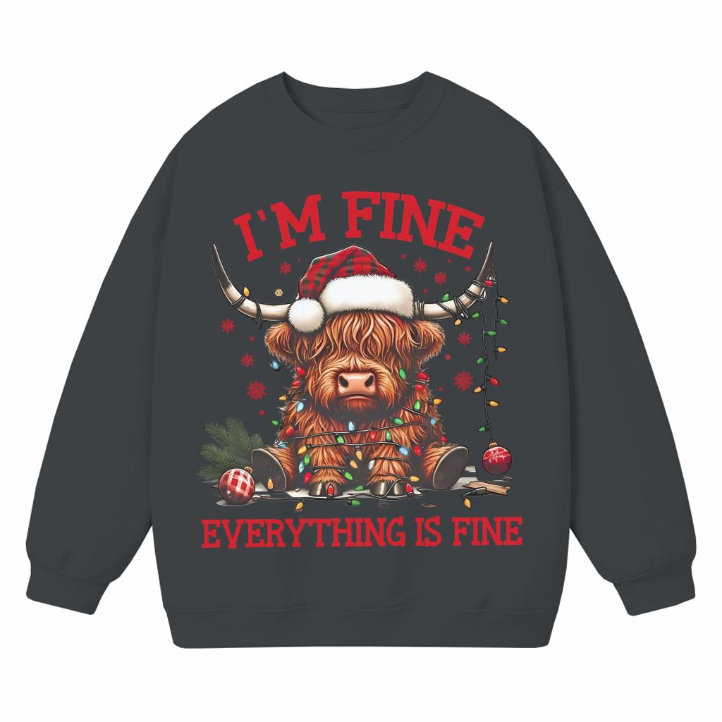Funny Highland Cow I'm Fine Sweatshirt – Christmas Gift - front view