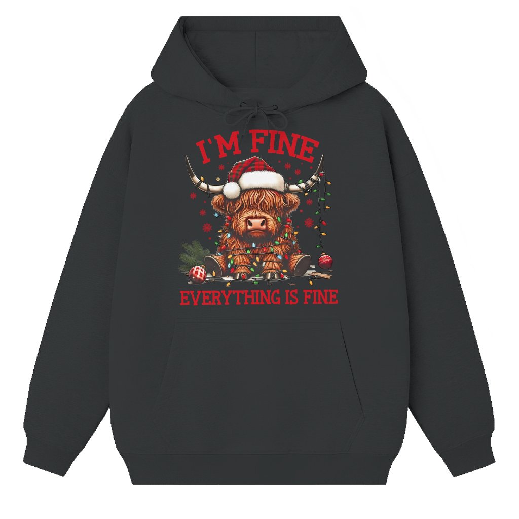 I'm Fine Everything is Fine Highland Cow Hoodie – Christmas Gift Funny - front view