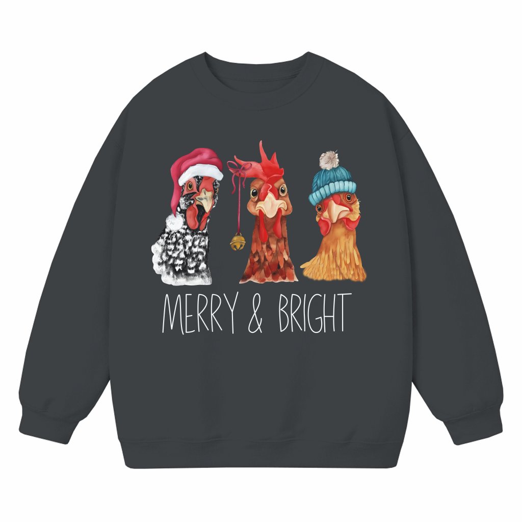 Funny Chickens Merry Bright Sweatshirt – Christmas Gift for Chicken Lover - front view