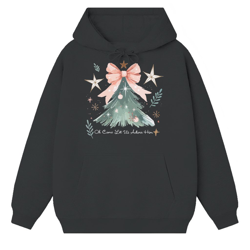 Coquette Bow Christmas Tree Hoodie – Christmas Gift Cute Trendy - front view
