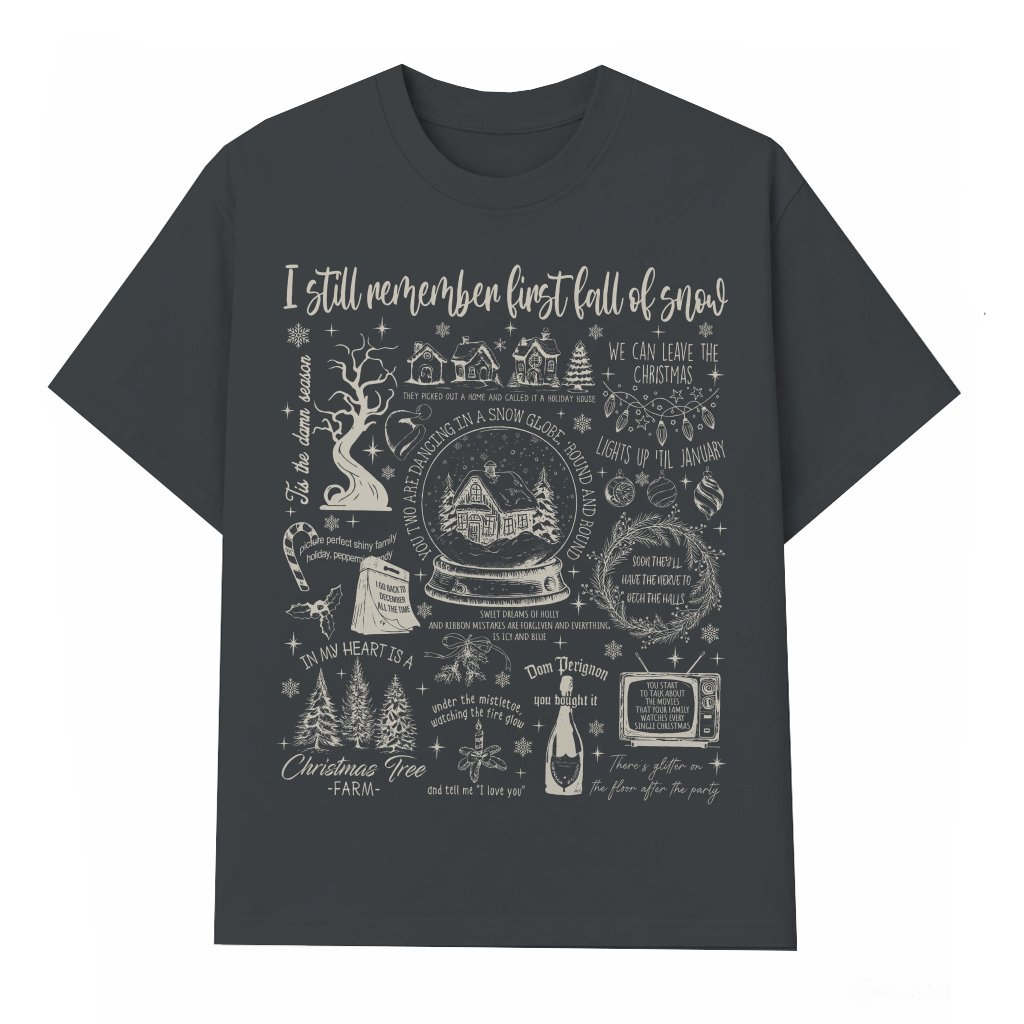 Christmas Song Lyrics Collage Wash Tee – Christmas Gift for Women Cute - front view
