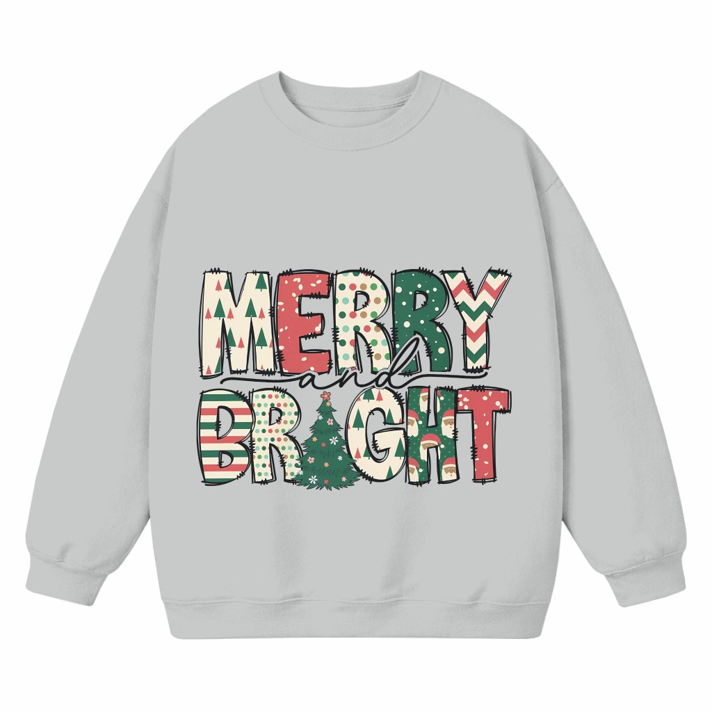 Merry and Bright Sweatshirt – Christmas Gift for Family Cozy Holiday - front view