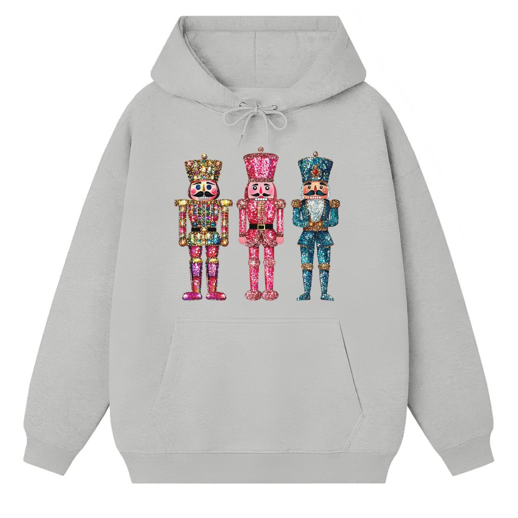 Whimsical Nutcracker Friends Hoodie Christmas Gift – Pink Glitter Retro Style - front view