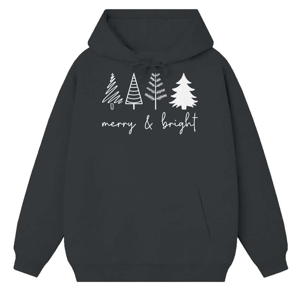 Merry Bright Christmas Trees Hoodie, Cute Womens Holiday Top - front view