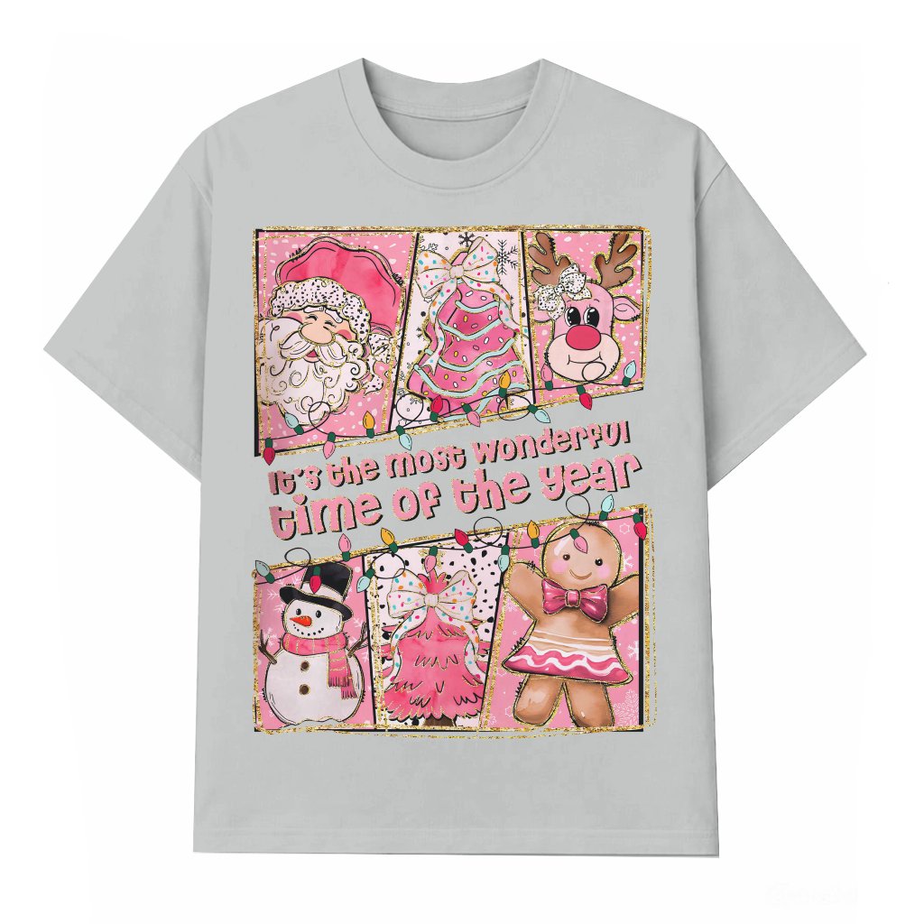 Pink Coquette Bow Reindeer T-shirt – Christmas Most Wonderful Time Gift for Her - front view