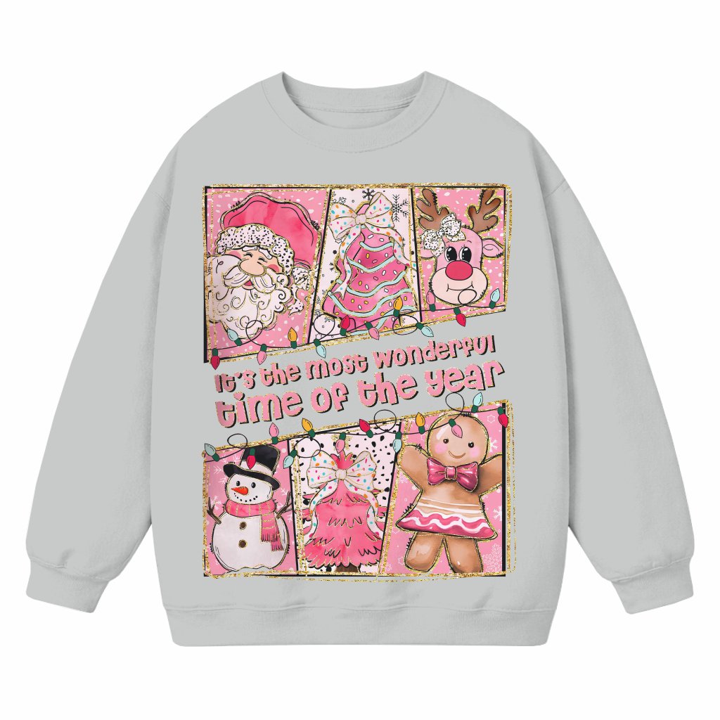 Most Wonderful Time Coquette Bow Sweatshirt – Christmas Holiday Gift Pink - front view