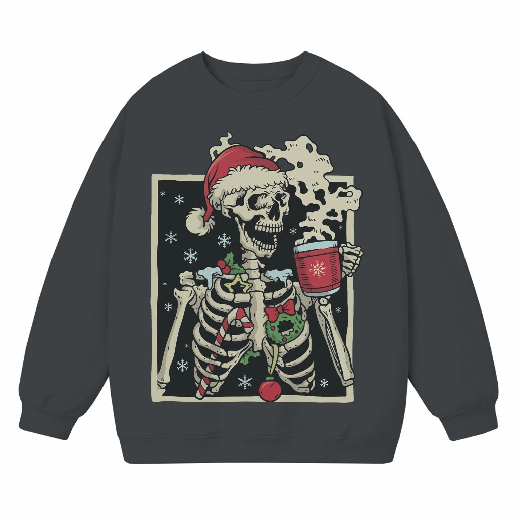 Funny Dead Inside Skeleton Christmas Sweatshirt Sarcastic Coffee Lover - front view