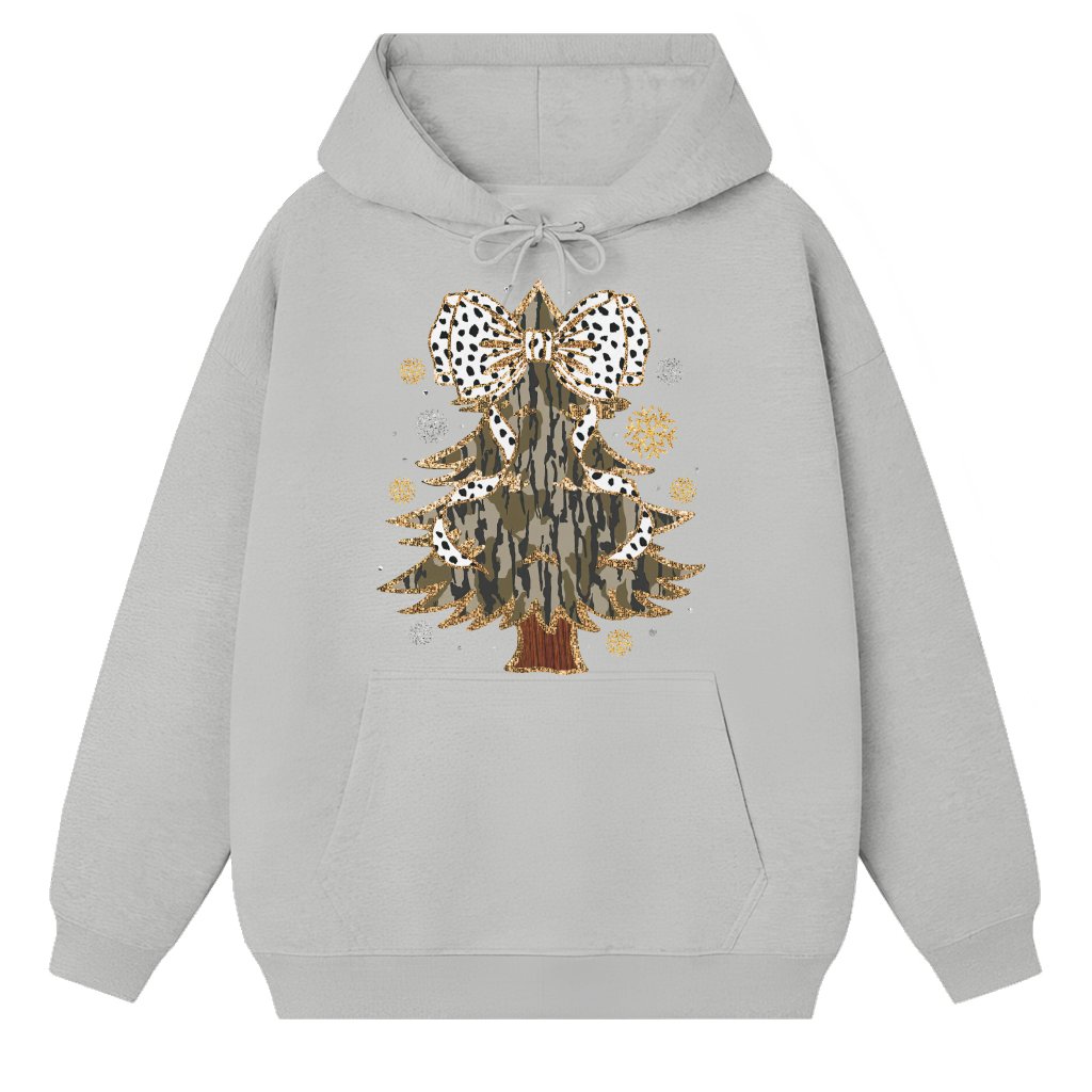 Coquette Christmas Tree Hoodie – Christmas Gift for Her Glitter Trendy - front view