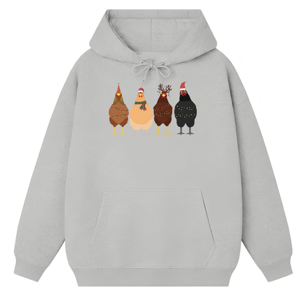 Funny Cute Christmas Chickens Hoodie – Christmas Holiday Gift Graphic - front view