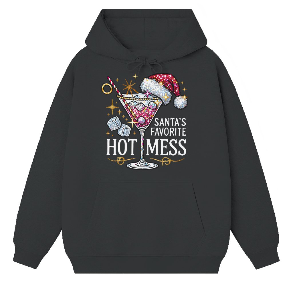 Santa's Hot Mess Martini Hoodie – Christmas Gift for Her Funny Vintage - front view