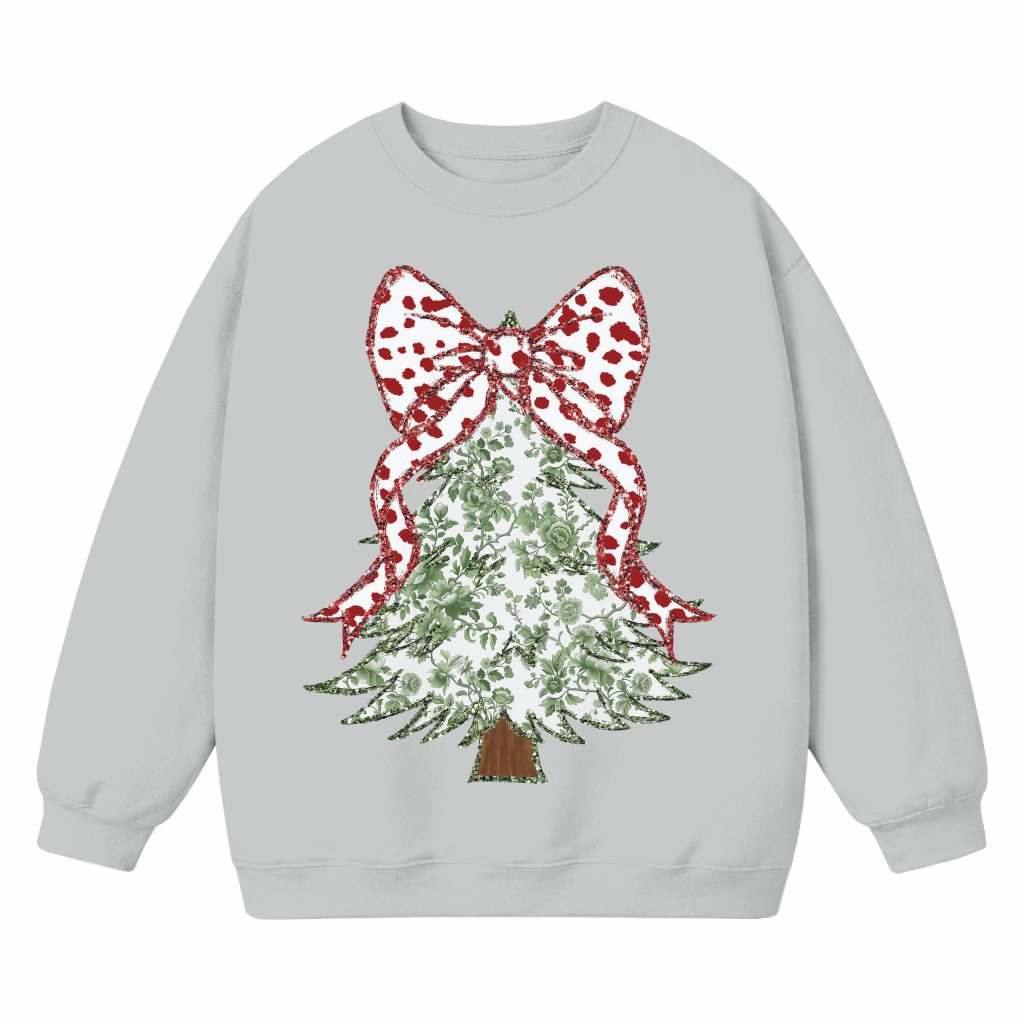Christmas Tree Bow Sweatshirt – Christmas Gift for Her Coquette Style Cute - front view