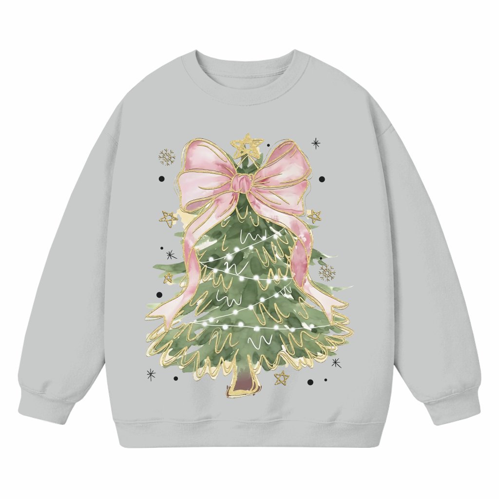 Coquette Christmas Tree Sweatshirt – Christmas Gift for Her Watercolor Bow - front view