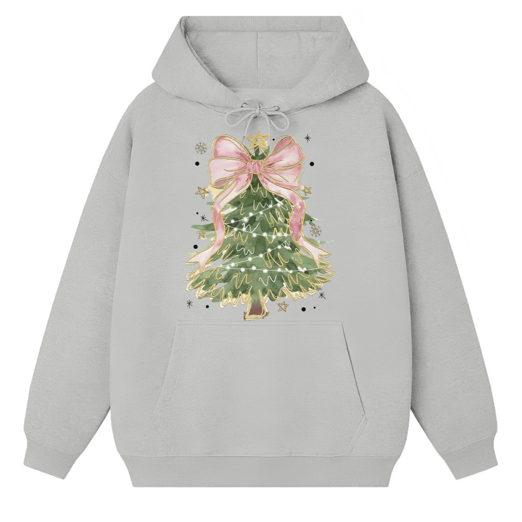 Coquette Christmas Tree Hoodie – Christmas Gift for Women Glitter Bow - front view