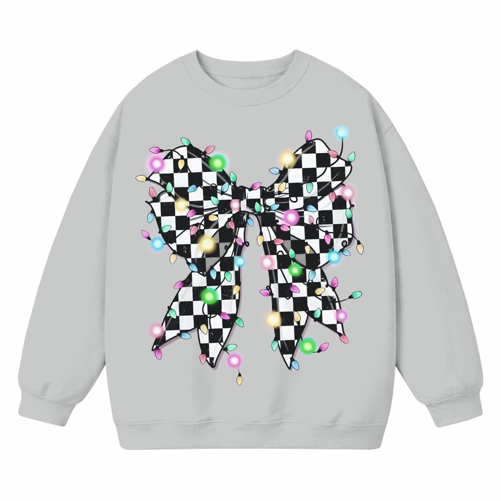 Checkered Coquette Bow Sweatshirt – Christmas Gift for Her - front view