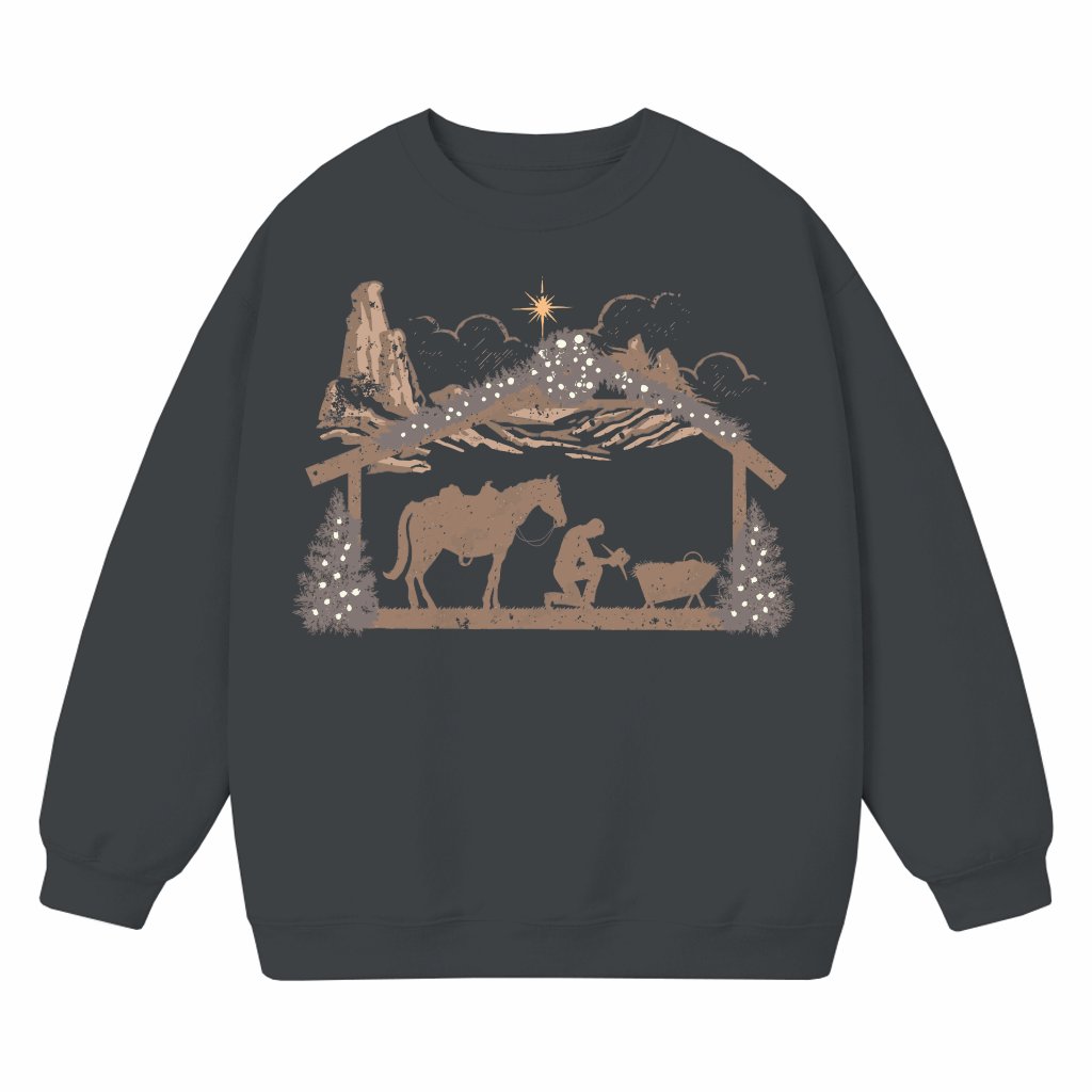 Praying Cowboy Sweatshirt – Christmas Gift for Men Religious Western Manger - front view