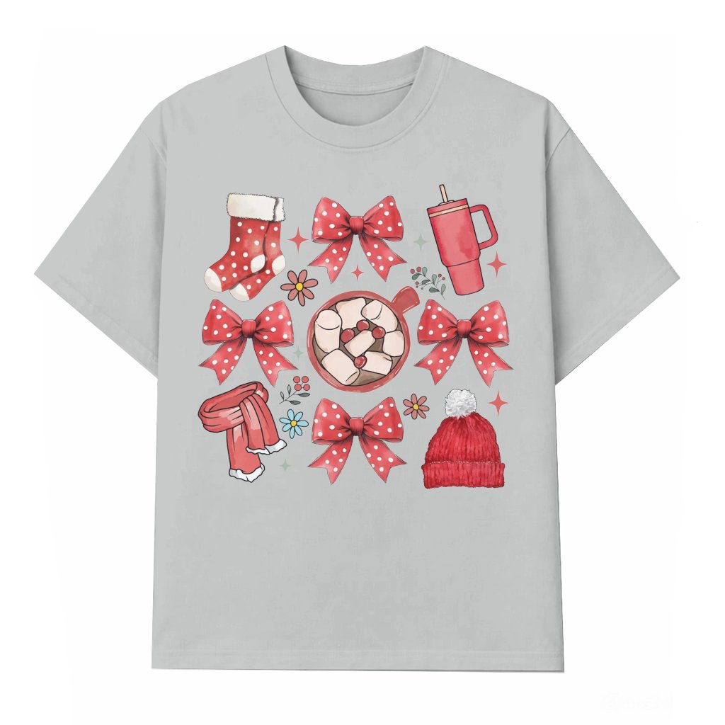 Coquette Preppy Bows T-shirt – Christmas Gift for Her Festive Style - front view